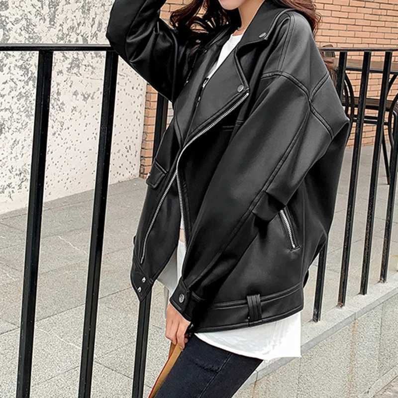 black Faux Leather Jacket Women PU Motorcycle Jackets Coat Korean Autumn winter fall jackets for women 2025 new fashion elegantT251017