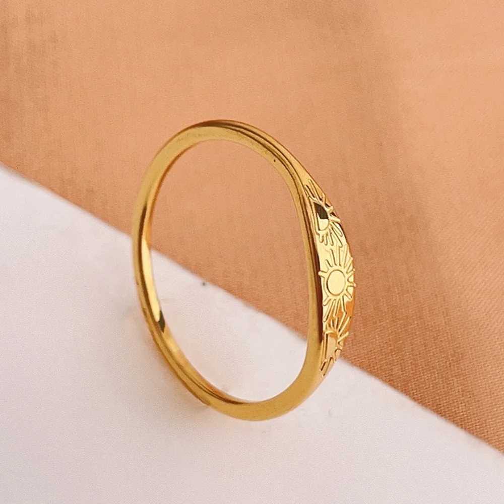 Trendy Stainless Steel Sunlight Stackable Ring for Women Gold Color Ring Fashion Simple Party Christmas Jewelry GiftW251017