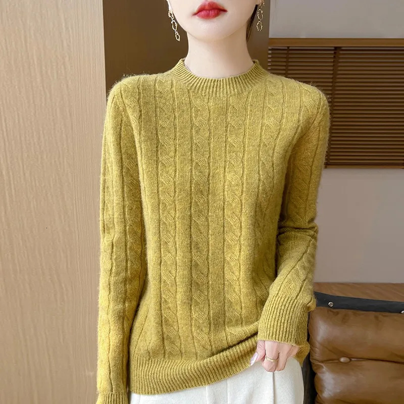 Women Winter Sweater 100 Merino Wool Thick Warm ONeck Pullover Twist Flower Cashmere Knitwear Casual Korean Clothes 251013