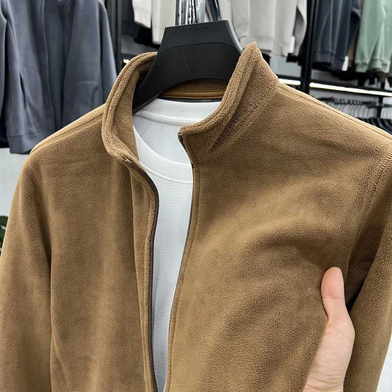 Mens DoubleSided Fce Hoodie Jaet Pure Color Warm Stand Collar Coat Winter Thiened Polyester Long Sve Casual Sle J251017