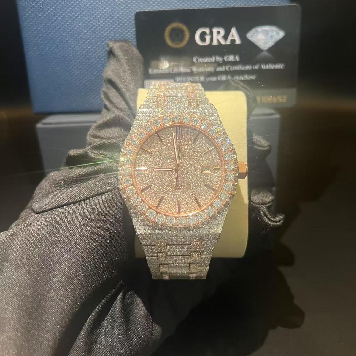 GRA certificate Pass Dia Tester Mens Square Wrist Iced Out Stainless Steel Buss Down Custom Watch Brand Hip hop trend Moissanite dia watch for men iced out VVS1