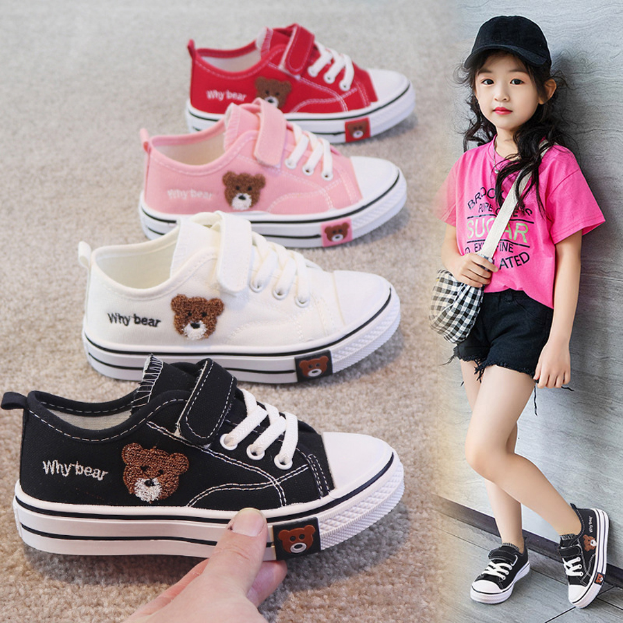 Boys Board Shoes Kids Todder Canvas Shoes Cartoon Bear Children Cloth Shoes Umshop Little Girl Students Casual Sneakers Size 20 - 37 U01006