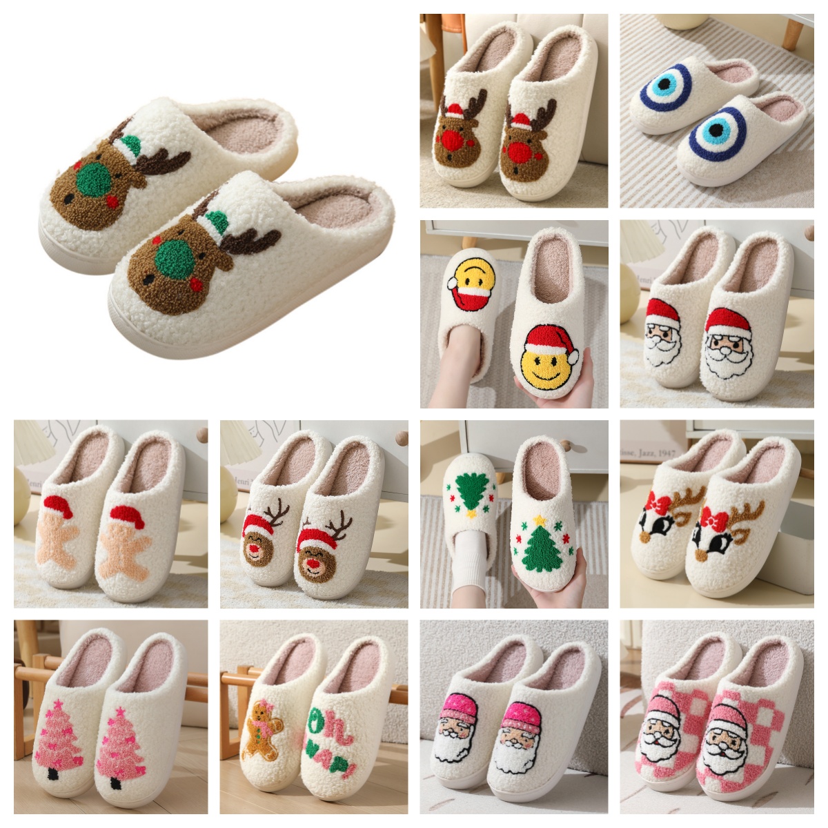 Christmas Designer Women's Tazz Slippers Fashion Fluffy Platform Boot Fur Slides Men Winter thicken warm Plush Warm Cotton Shoes Woman Comfort No