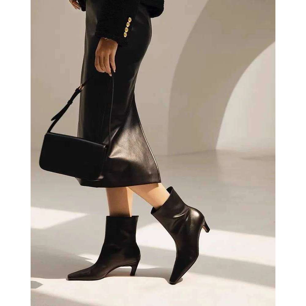 Ankle For Women 2025 Autumn Winter Point Toe PU Leather Boots Elegant Thin Low Heel Shoes Botas Botines Para Mujeres