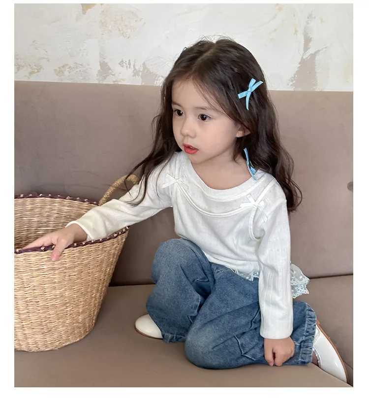 Baby Girls Pants Fashion Lace Loose Straight Jeans 2024 Autumn New Korean Style Childrens Wide Leg PantsT251017