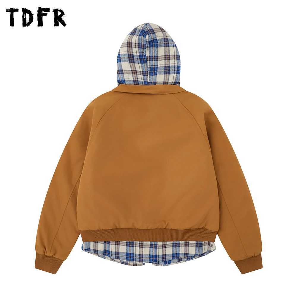 Faketwopiece Hooded Baseball Quilted Jacket Mens Letter Embroidery Retro Casual Winter Loose Raglan Sleeve Padded Jacket Man J251017