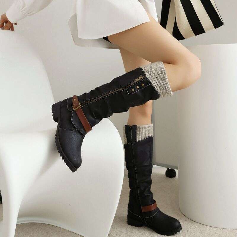 Women Waterproof Leather Western High Heel Pointed Toe Zipper Office Boots Footgear