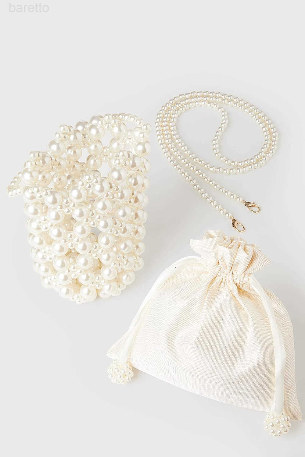 Womens White Pearl CluTCh Purse Bucket Beaded Bridal Evening Handbag Formal Reticulated Bag with Inner Bag for Party Wedding Z251017