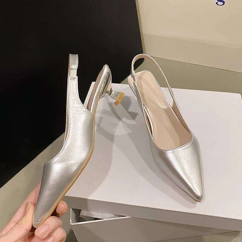Fashion Female New Women's Pumps Solid Color Simple Mid Heel Sexy Pointed Toe Slingback Elegant Dress Shoes