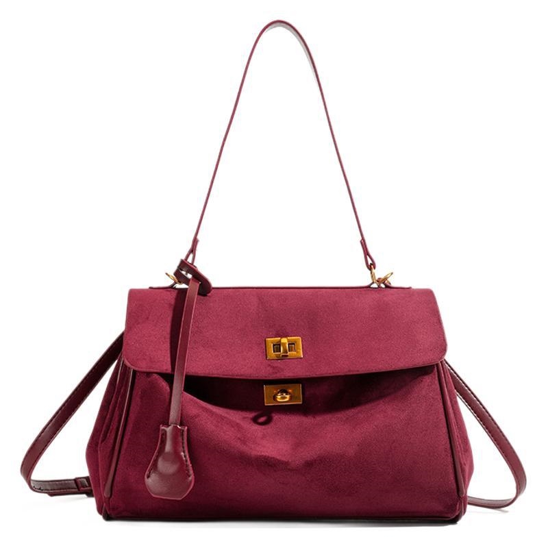 High-end suede handbag for women 2025 new style large capacity commuter tote bag single shoulder and armpit style