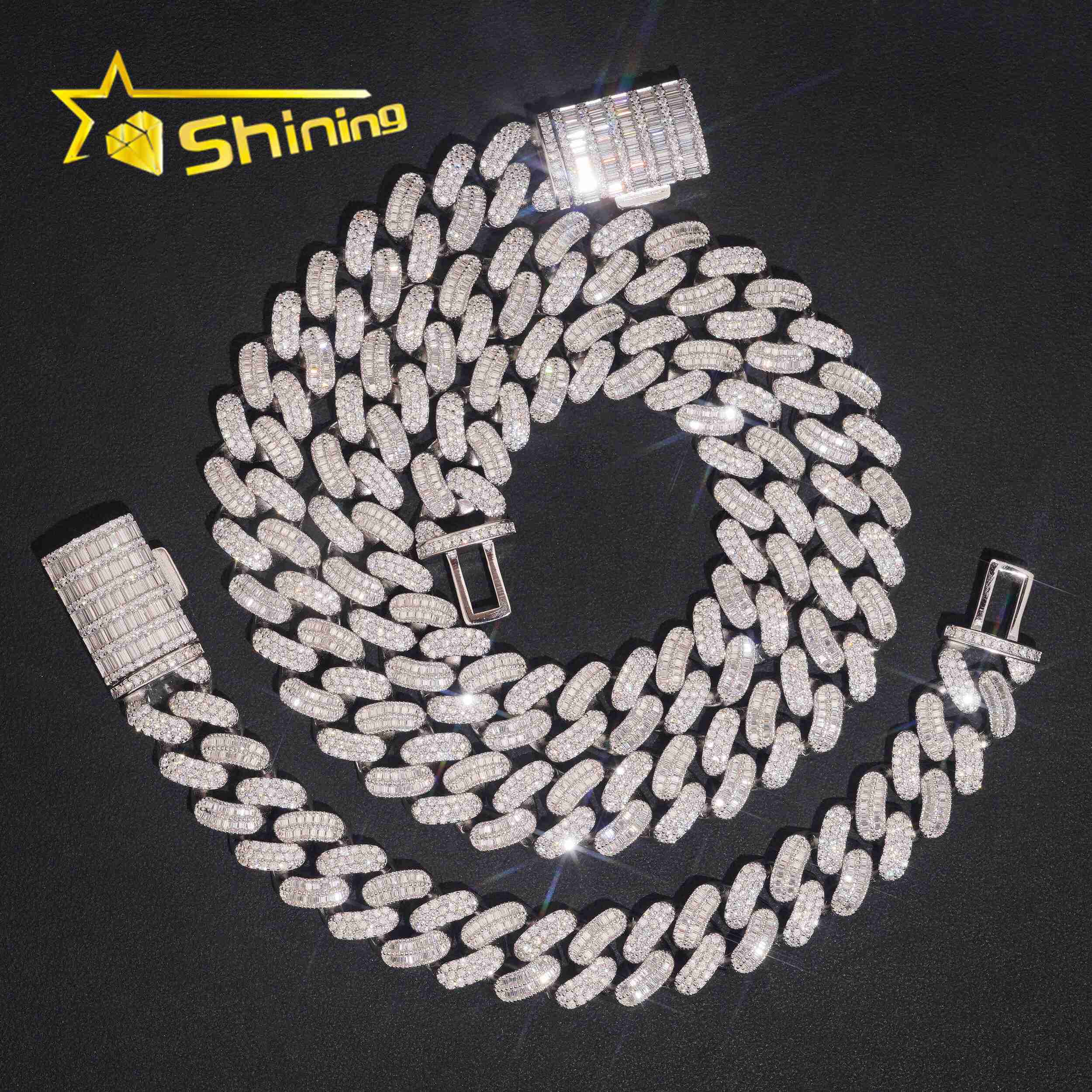 Hip Hop Rapper Jewelry 925 Silver 15mm Pass Diamond Tester Moissanite Miami Iced Out Cuban Lidynamic Chain