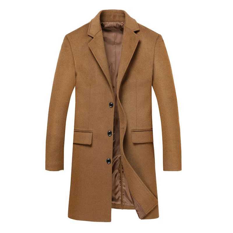 Mens Woolen Coat Winter Solid Color Singlebreasted Pocket Camel Male Long Trench Coat Mens Overcoat J251017