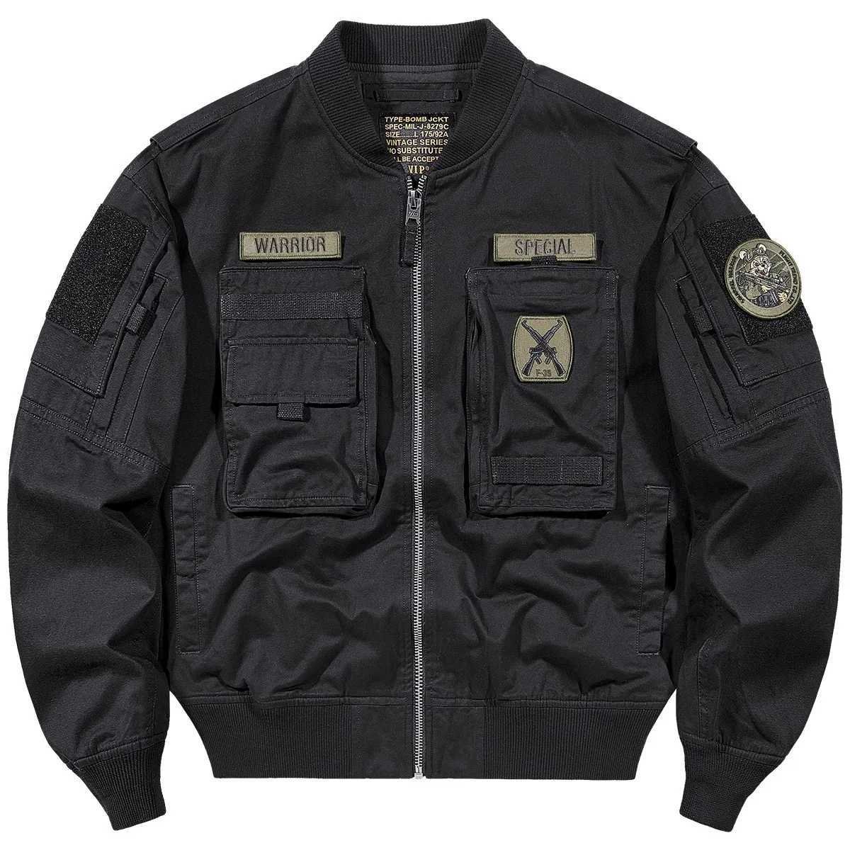 Vintage Washed Pilot Jacket Mens Multi Pocket Embroidered Badge Cargo Coat Military Tactical Flight Jacket for Male J251017
