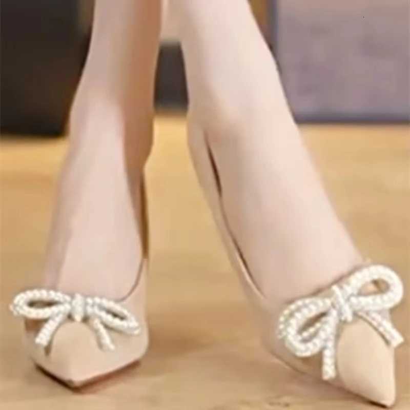 Luxury Satin Pearl Bow Heeled Shoes Woman Classy Pointed Toe Thin High Slide Sandal Fashion Designer Nonslip Banquet Dress Shoe Z251015