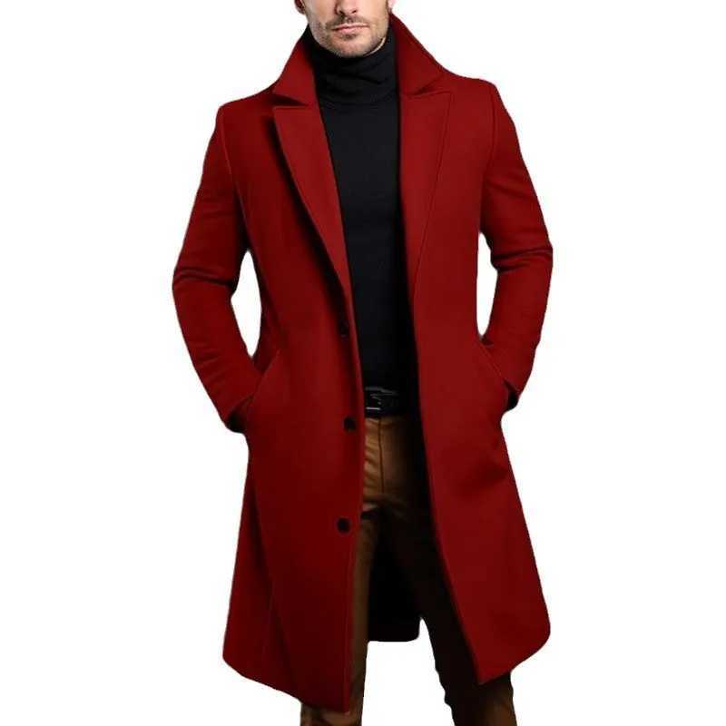 Woolen Coat Mens Long Solid Color Autumn Winter Woolen Coat Warm Youth Coat Trench Cardigan J251017