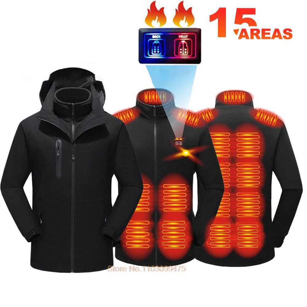 Heated Jacket Men Warm Vest USB Self Heating Jacket Women 15 Areas Heated Coat Ski Camping Hiking Winter Cotton Clothes Washed H251017