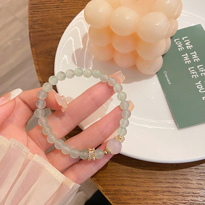 Charming Student Beaded Hand Chain with Soft Pink Crystals