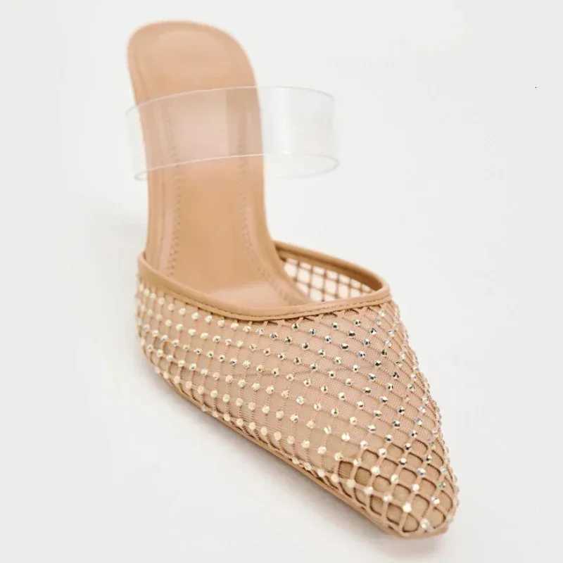 Crystal Mesh Breathable Thin High Heel Slippers Women Sexy Pointed Toe Slingback Slide Sandal Elegant Designer Party Dress Pumps Z251015