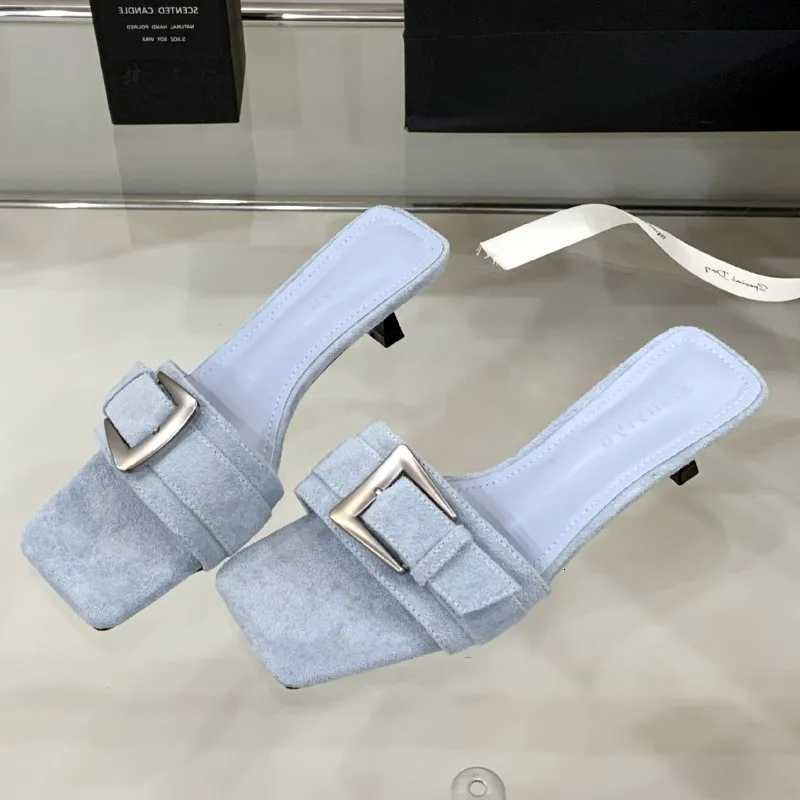 High Quality Satin Square Toe Women Sandals Sexy Open Toe Metal Buckle Designer Shoes Fashion Comfort Thin Heeled Slide Sandals Z251015