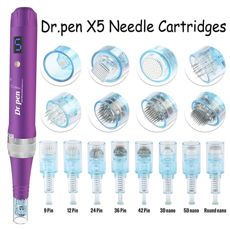 DrPen Ultima X5 Micro Needle Set - 3D Silicone Tip Nano Round 5D MTS Tips 9 12 24 36 42 Pin Cartridges Advanced Treatments Dermapen Consumables Derma 
