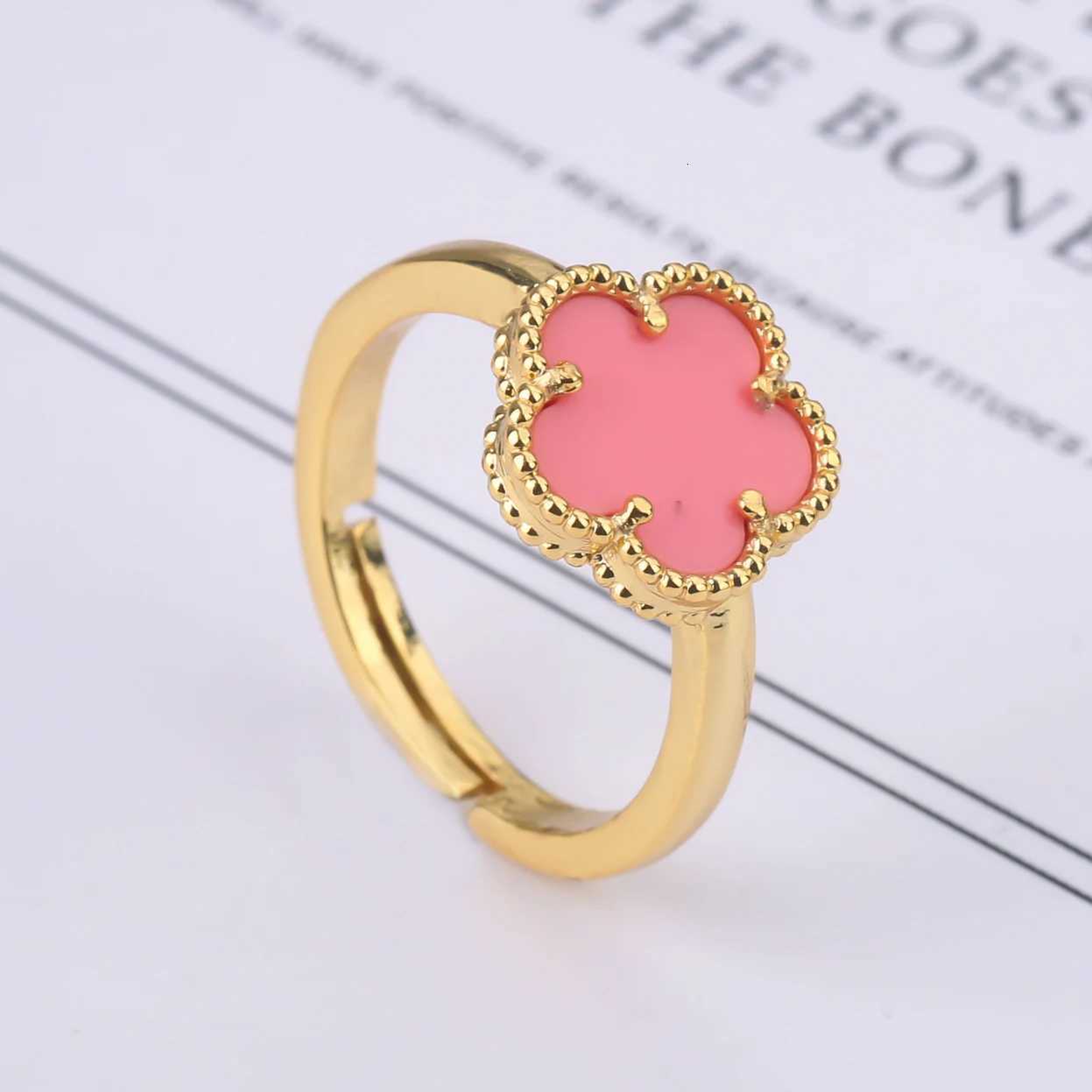 9Color New Minimalist Shell Natural Stone Plant Flower Ring With Adjustable Opening For Womens Luxurious Temperament CloverW251017