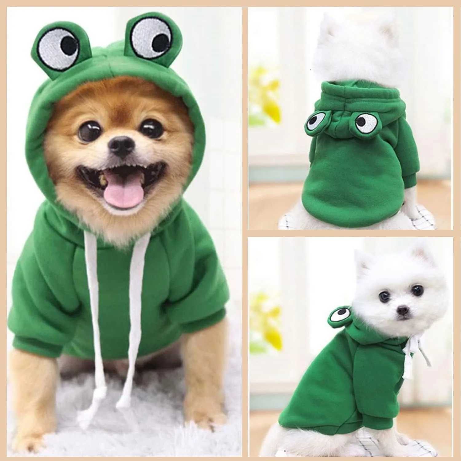 ATUBAN Dog Hoodie Basic Sweater Coat Cute Frog Shape Warm Jacket Pet Cold Weather Clothes Outfit Outerwear for Cats DogsW251017