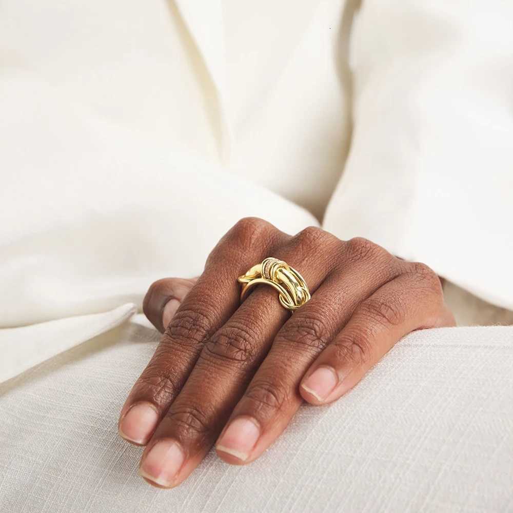 Luxury Cubic Zirconia Gold Plating Multilayer Connecting Rings for Women Fashion Mixed Color Stackable Finger Ring Party Jewelry Z251017