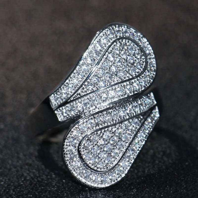 Victoria Wiecl Jewelry Sterling Sier Filled Full Pave White Sapphire CZ Dia Office Party Women Wedding Leaf Band Ring Gift