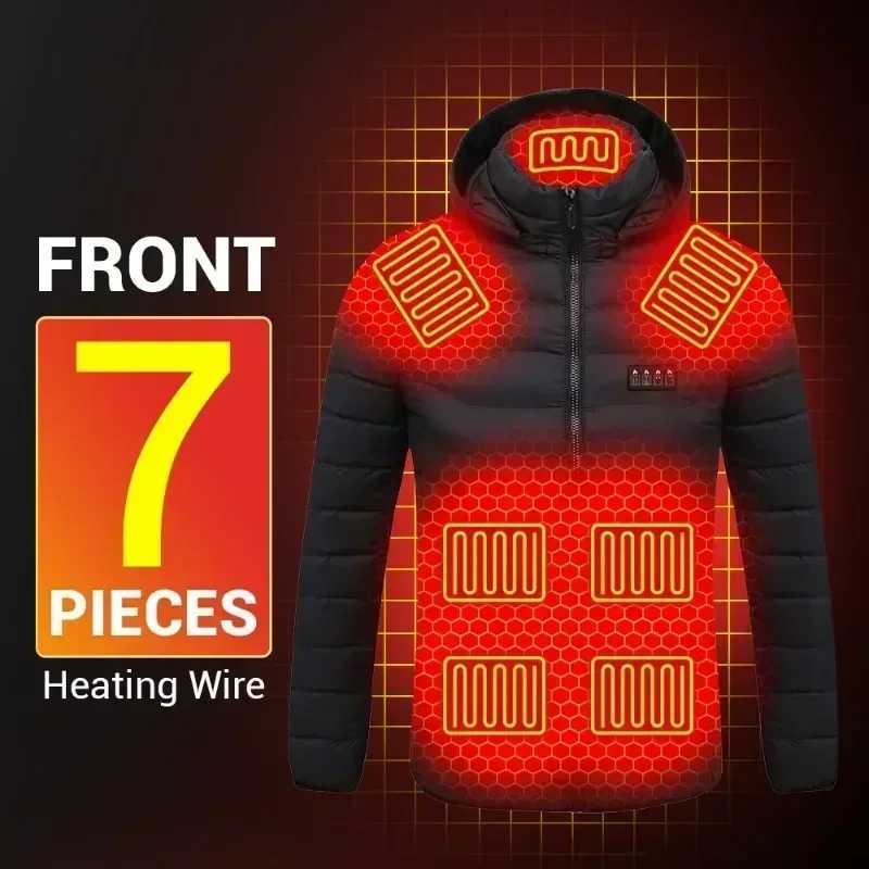 2023 NEW Men Heated Jackets Outdoor Coat USB Electric Battery Long Sleeves Heating Hooded Jackets Warm Winter Thermal Clothing H251017
