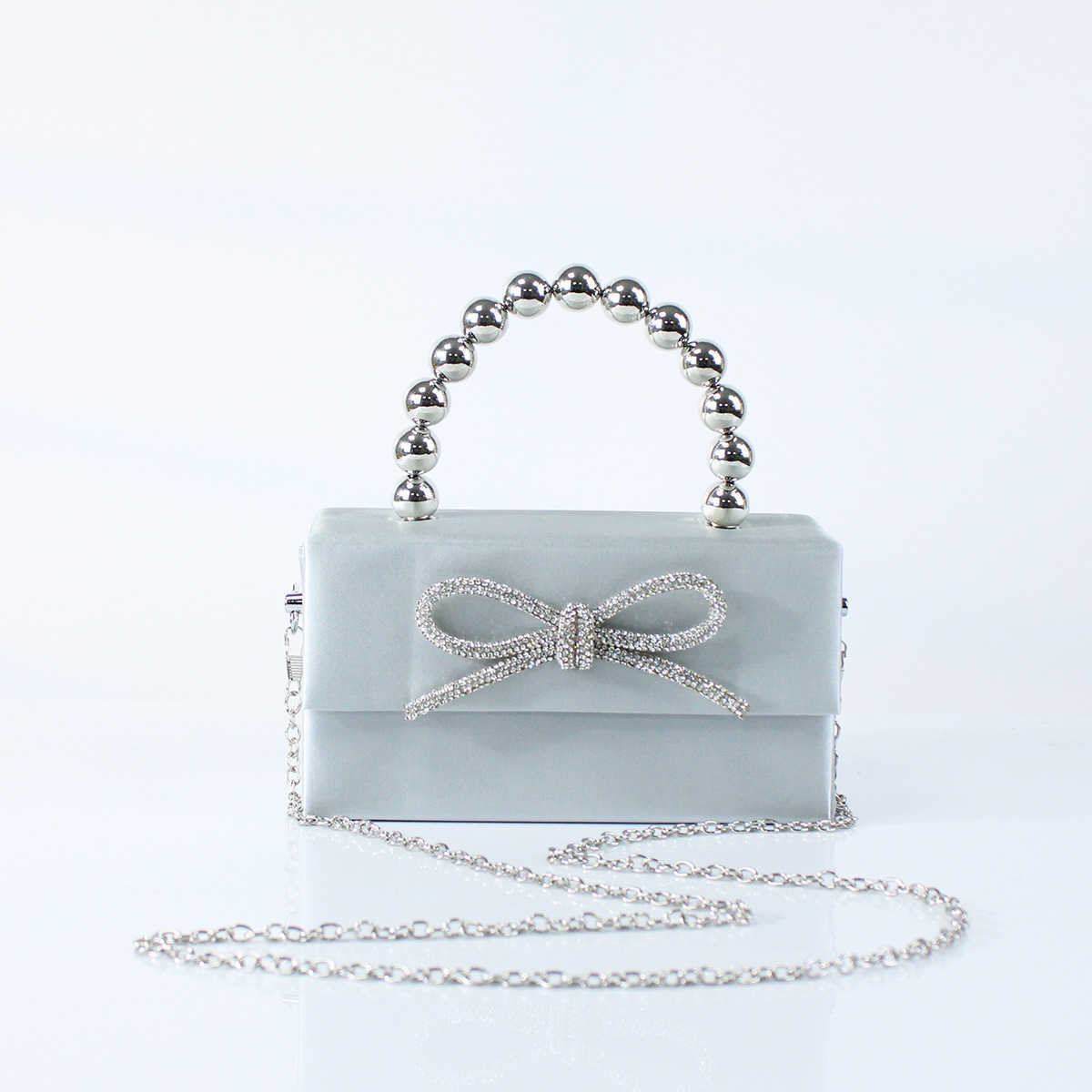 New French Style Shiny Small Square Box Bag with Bowknot for Evening Party, Handheld, Shoulder, and Crossbody Bag