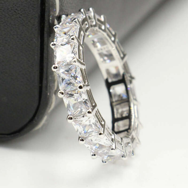 Rulalei Brand Stunning Jewelry Sterling Sier Princess Cut Full White Topaz CZ Dia Gemstones Women Wedding Finger Ring Gift
