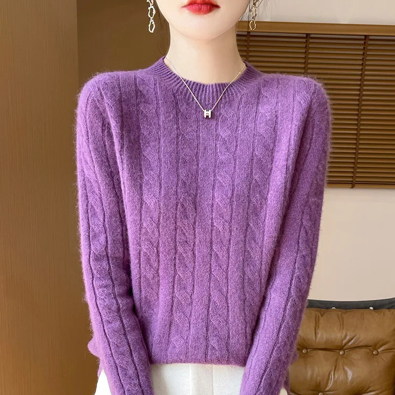 Women Winter Sweater 100 Merino Wool Thick Warm ONeck Pullover Twist Flower Cashmere Knitwear Casual Korean Clothes 251013