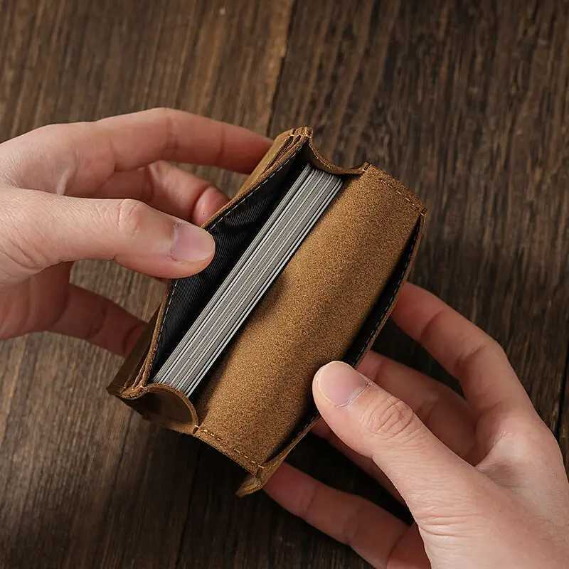 Vintage Crazy Horse Leather Credit Card Holder Wallet Mens Real Cowhide Slim ID VIP Business Cards Small Change Coins PursesW251017