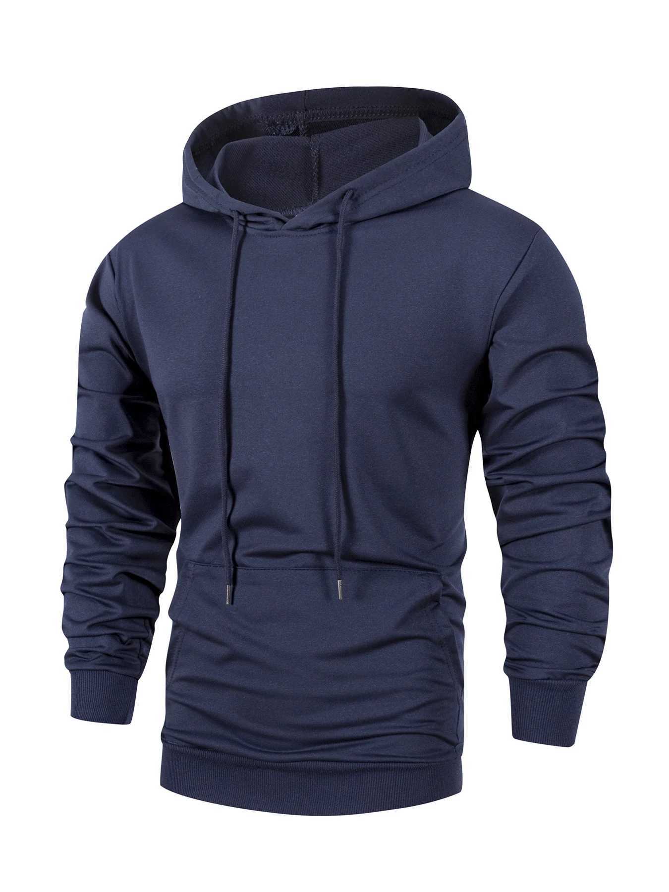 Mens Casual Hoodies Sweatshirt Autumn Solid Color Warm Long Sleeve Hooded Pullover Outdoor Streetwear Sportwear Male Clothing Z251017