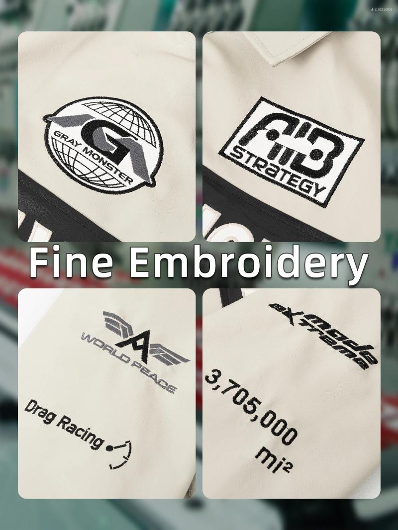 Men's Jackets Faux Leather embroidery Motorcycle Jacket Baseball Coats Autumn/Winter Varsity Imitatsleder In Outwear Windbreaker