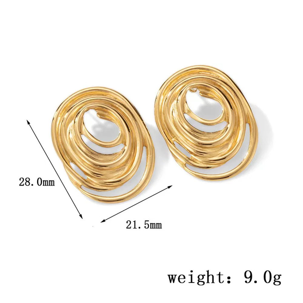 Stainless Steel Oval Line Stud Earrings Exaggerated Gold Color Party Earrings Women Simple Jewelry Accessories 251016