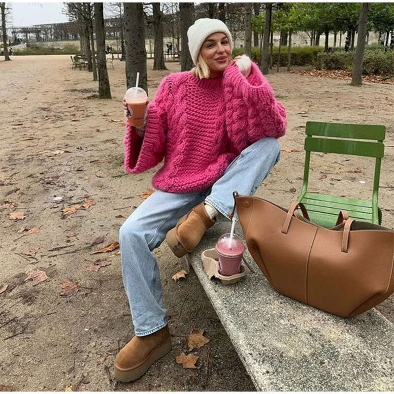 Women's Comfortable Casual Knitted Round Neck Solid Color Autumn Plus Size Sweater B5