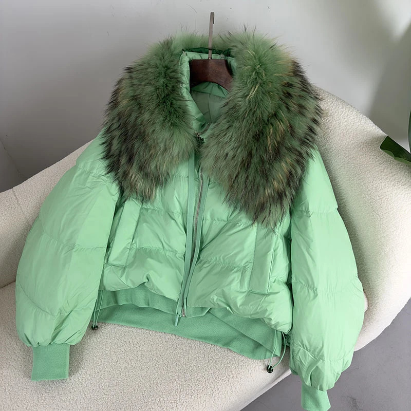 Fashion Warm Duck Down Coat Winter Jacket Women Natural Real Big Raccoon Fur Collar Loose Thick Outerwear Streetwear 251014