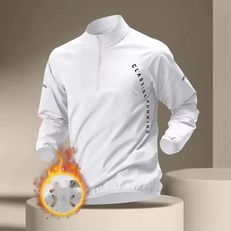 Winter Fleece-Lined Warm Affordable Quick-Dry Long Sleeve T-Shirt Men's Sports Top Running Morning Jogging Half-Zip Training Wear