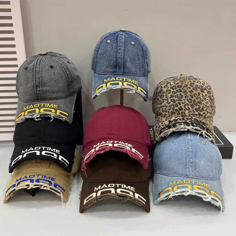 New Style Broken Brim Embroidered Distressed Baseball Cap Unisex Wang Anyu Same Style Washed Vintage Frayed Duckbill Cap W251017