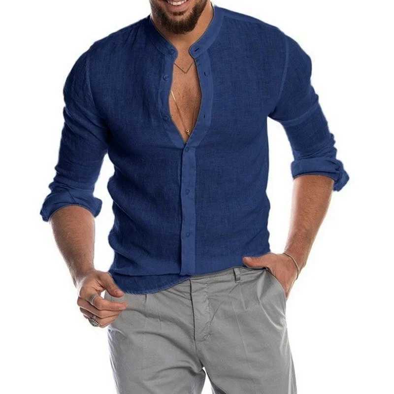 S5XL2023 Summer New Mens Solid Color Linen Casual Shirt Cardigan Long Sleeve Thin And Breathable Shirts J251017