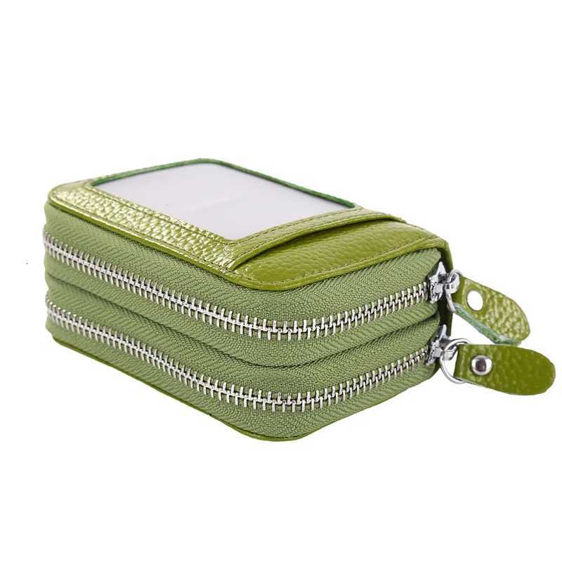 RFID blocking Fashion Brand Women ID Card Holder Genuine Leather Double Zipper Ladies Credit Card Case Wallet Large CapacityW251017