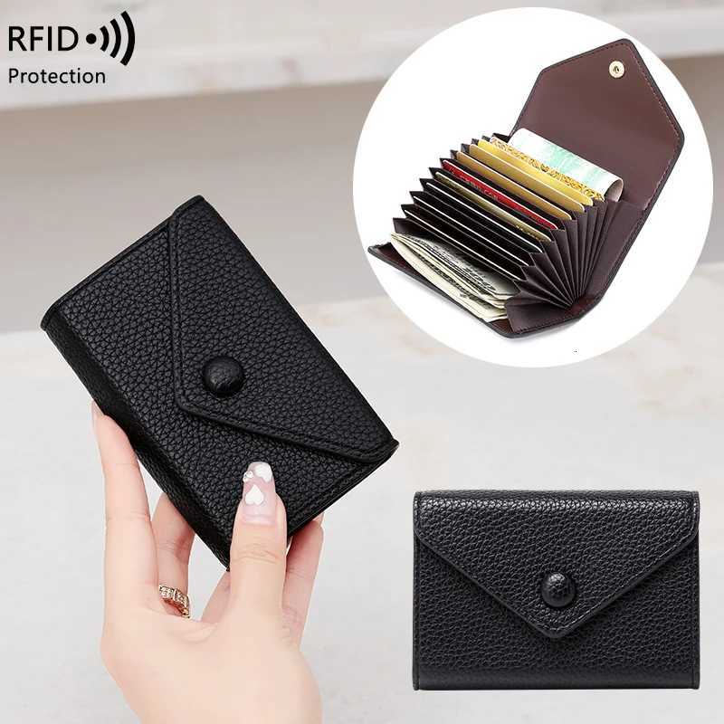 RFID AntiTheft Brush Organ Card Bag lychee Grain Soft Skin Simple Coin Wallet MultiCard Lightweight Small Card Bag NewW251017