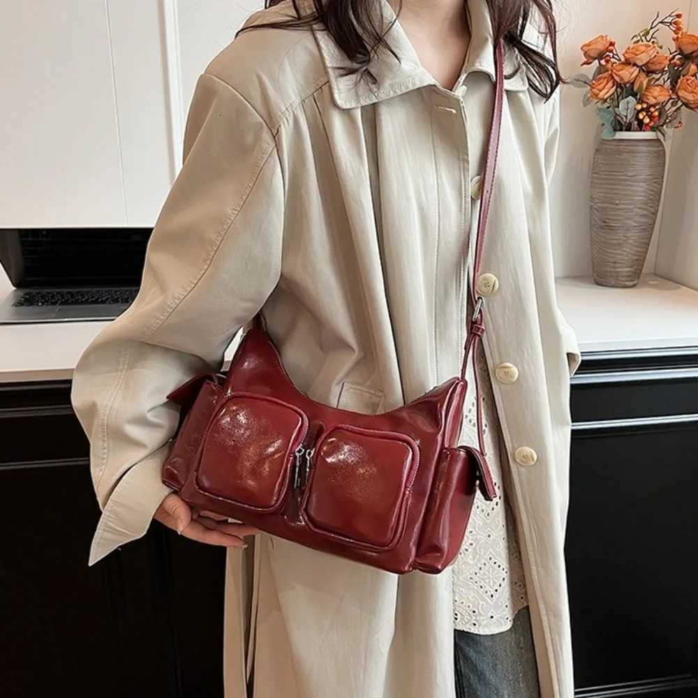 Y2K Pocket Crossbody Bag Korean Style Adjustable Shoder Strap PU Leather Underarm Bag Solid Color Zipper Wen Handbag Wen1 D251017