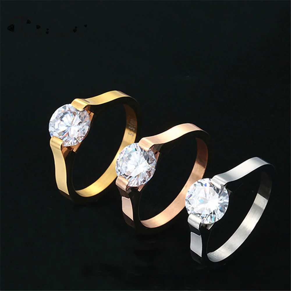 FairLadyHood New Fashion 316L Stainless Steel Rings Shining Crystal Men Women Wedding Engagement Rings 3 Colors AvailableW251017