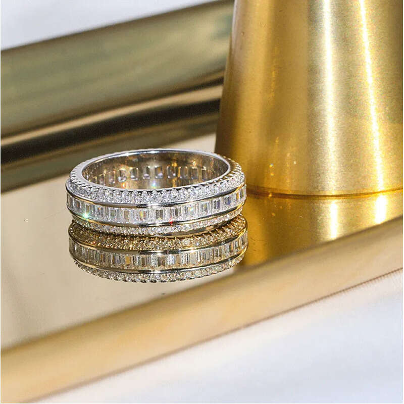 US Size 6-10 High Quality Sparkling Weddig Rings Elegant Jewelry Sterling Sier Full Princess Cut White Lab Moissanite Dia Party Eternity Women Band