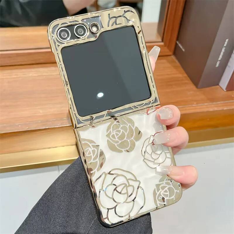 Elegant Flower Pearl Wrist Strap Soft Phone Case Cover For Samsung Galaxy Z Flip 3 4 5 6 7 F7220 Flip6