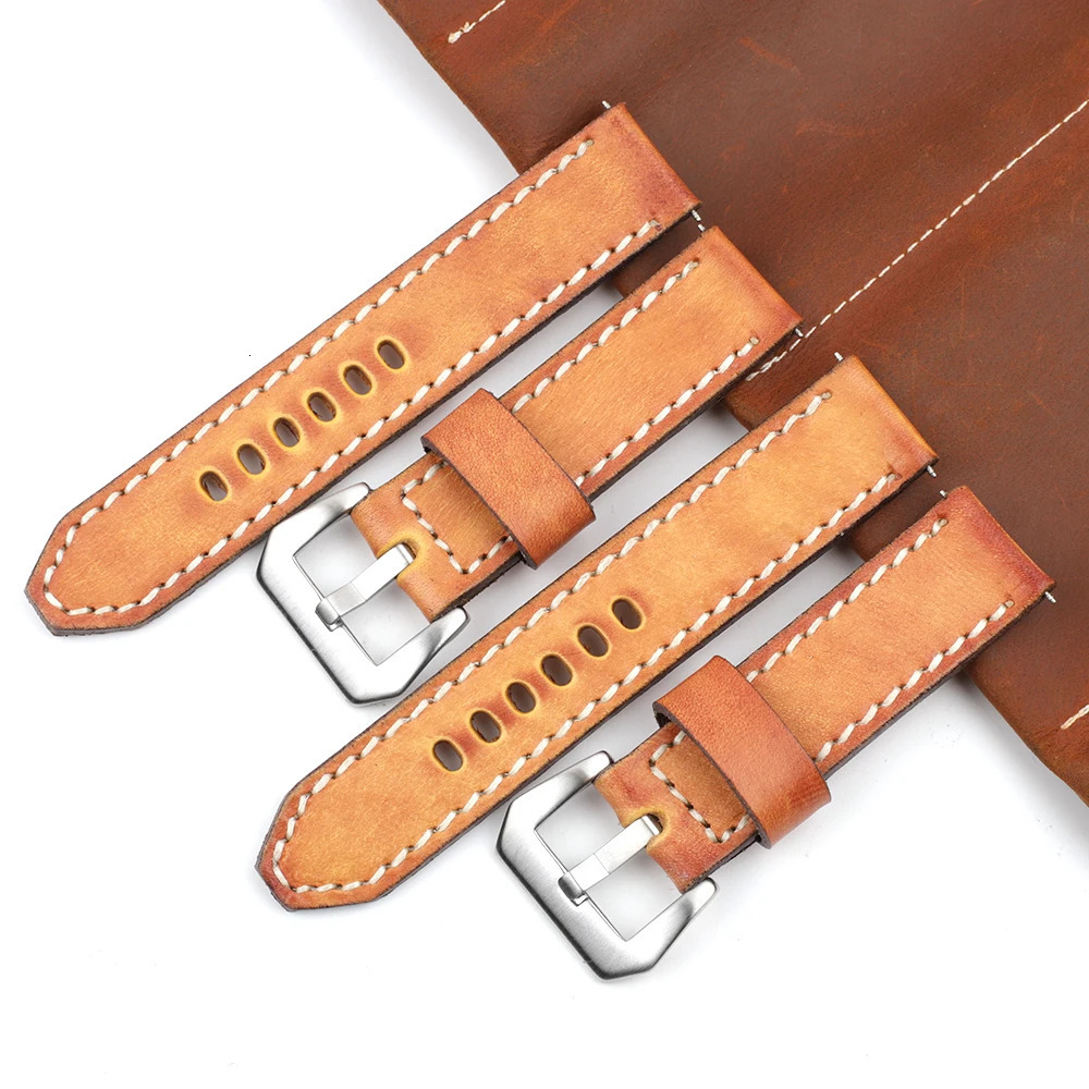 Vintage Handmade Real Leather Watch Strap 18mm 20mm 22mm 24mm Men Watchband for Panerai Replacement Bands Wist Bracelet 251016