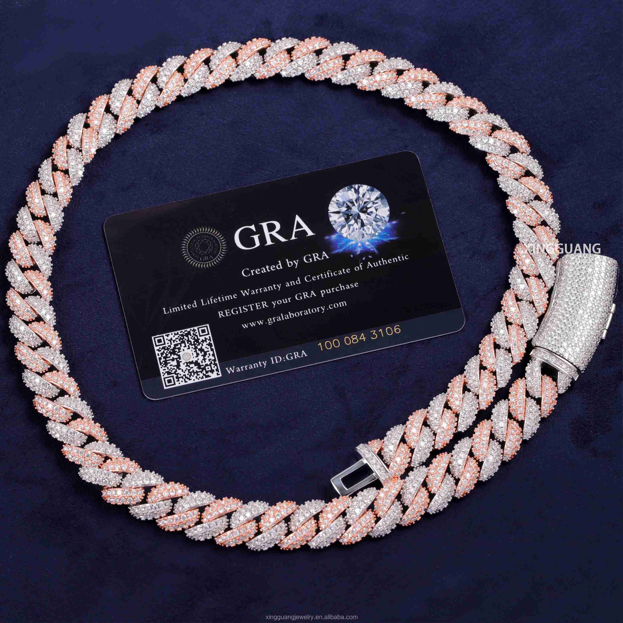 New Arrival High Quality Hip Hop Necklace Bracelet Moissanite Cuban Chain 613MM Silver Iced Out VVS1 Moissanite Cuban Lidynamic Chain