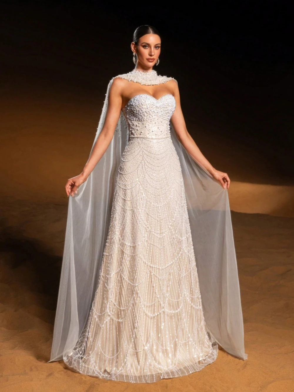 Graceful Pearls Evening Dresses Strapless Sequins Mermaid Prom Gowns with Scarf Sleeveless Princess Customized Vestidos De Noche Plus Size